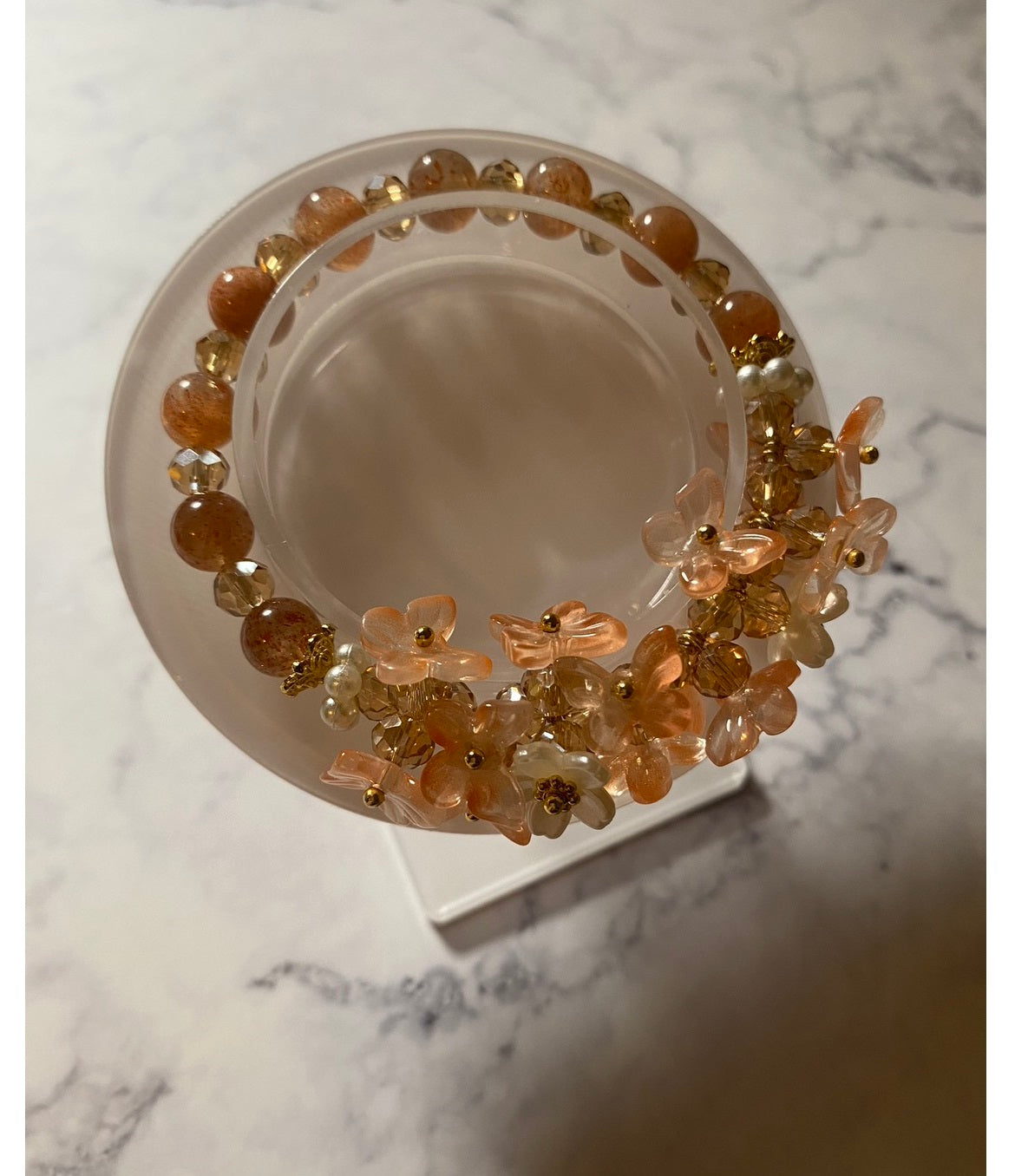 《日光石 × 母貝雕花 × 珍珠 能量守護手鍊》