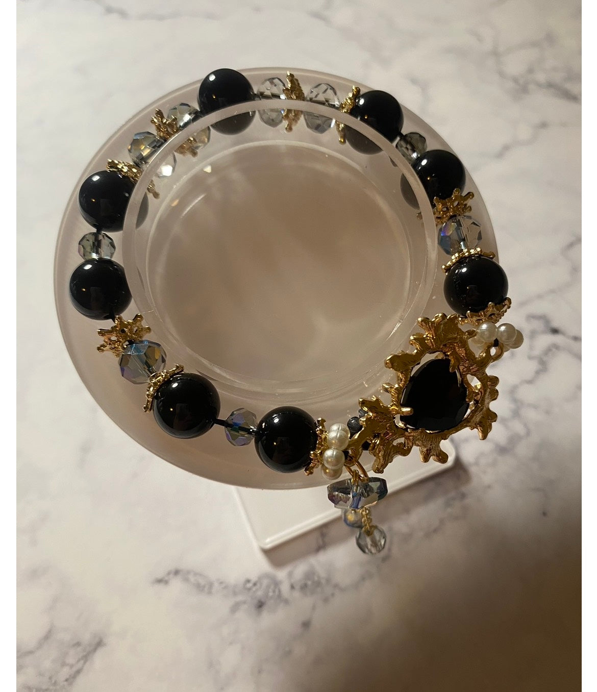 《黑瑪瑙 × 水晶珠 × 施華洛斯 能量手鍊》