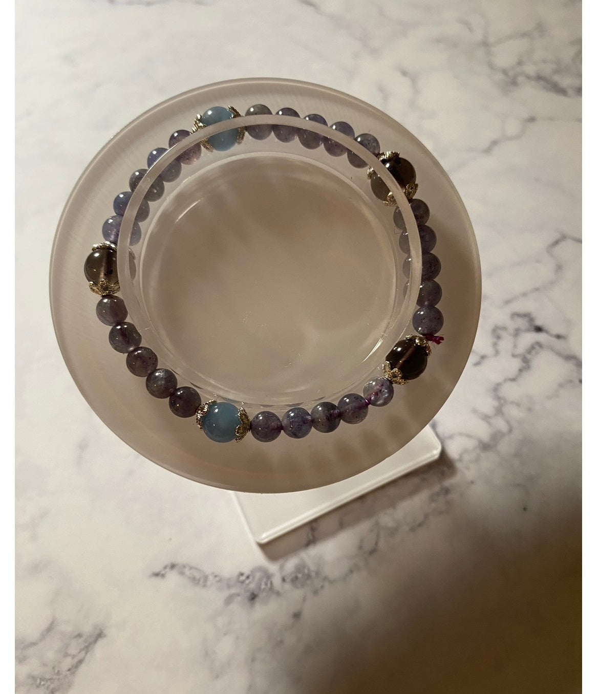 《堇青石 × 紅石榴石 × 海藍寶 能量手鍊》