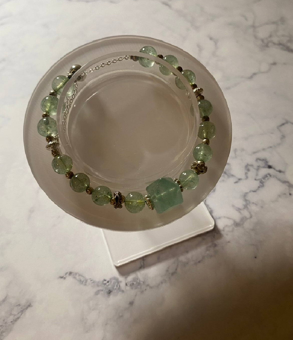 《 綠髮晶 × 白水晶 能量守護手鍊》